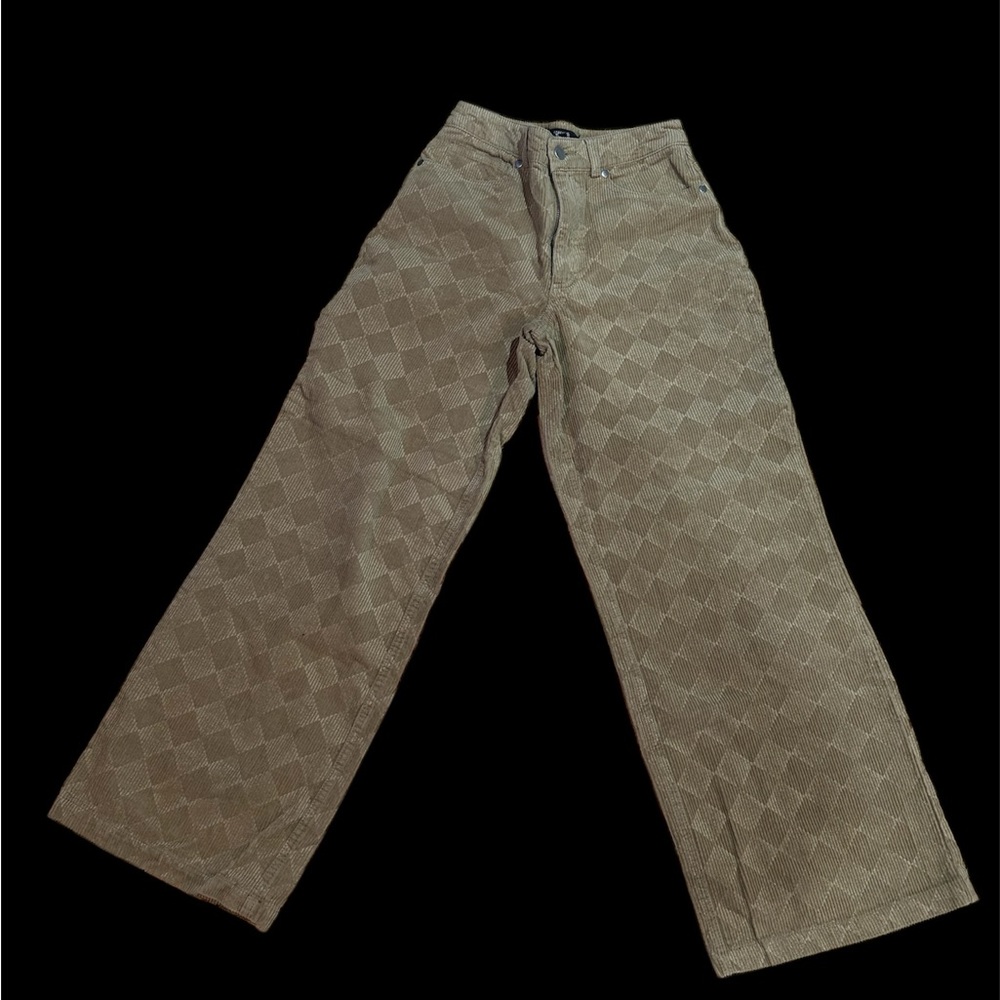 Brown Checkered Wide-Leg Pants